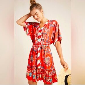 Farm Rio Floral Red Dress Anthropologie Red and White Geometric Dress XS petite
